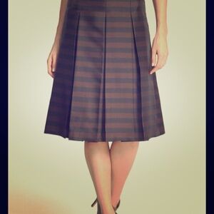 Halogen Pleat Midi Striped a Skirt Black and Brown